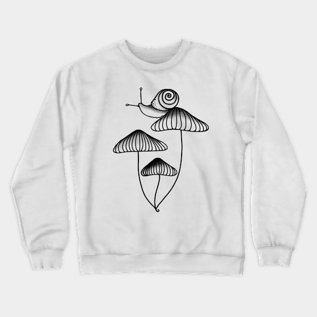 Black Snail Sitting on Mushrooms Crewneck Sweatshirt by MissMoth